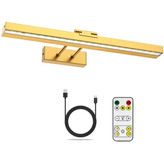 LABOREDUCER Bildbeleuchtung Kabellose mit Fernbedienung,Dart Beleuchtung 40CM LED Bilderleuchte Dart Licht,Aufladbare 4000mAh Akku Ohne Stromanschluss Wandleuchte Innen 3 Farbmodi(Brass Gold)