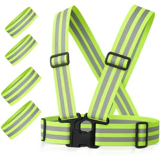 FLEXEO Reflektorweste + 4 Reflektorbänder, Gelb | Laufweste reflektierend, reflektierendes Band fürs Fahrrad, Joggen, Running, Baustelle, Jogging, lauf Reflektoren Weste