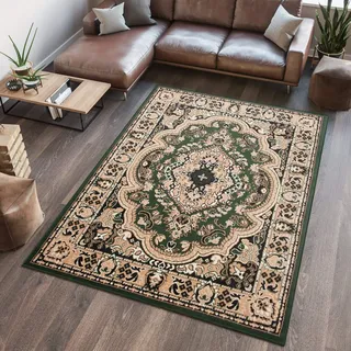 Tapiso Teppich Kurzflor Floral Beige/Grün 300 x 400 cm