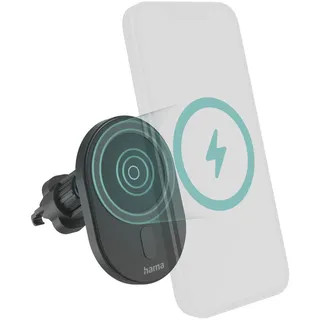 Hama Auto Ladegerät, Kfz Handy Ladegerät 15 Watt kabellos für iPhone (Magnetisch Laden, Ladeadapter für Lüftungsgitter, Wireless Charging, Apple MagSafe-kompatibel, Hochformat und Querformat) schwarz