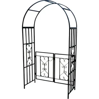 ALEOS. Eleganter Rosenbogen Rankhilfe Pergola mit Tür Gartentür Metall schwarz 5044-G
