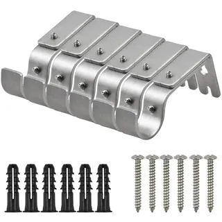 Changrongsheng 6 Stück Verstellbare Wandhalterung, Schwerlast Vorhangstange Halterung, Metall Gardinenstange Halterung, Vorhangzubehör mit 6 Schrauben Bohren für Gardinen Duschstange Kleiderstange (Silber)