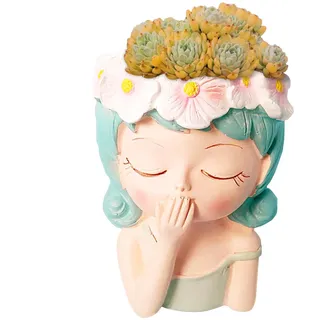 Xijobido Feen-Übertopf, Mädchen-Gesichts-Übertopf - Entzückender Sukkulententopf mit Feenmädchengesicht | Kleine Feenkopf-Sukkulentententöpfe, Blumentopf mit Mädchengesicht, süßer -Übertopf aus