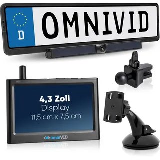 omnivid omniVID® Solar4 Premium Solar Kabellos 4,3 Zoll Monitor u. solarbetriebender Kamera zum Nachrüsten, Montage ohne Bohren, IP67 wasserdicht, Funk Einparkhilfe hinten o. vorne