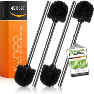 KLINOO 4er Set Klobürsten Schwarz - 8cm Durchmesser Toilettenbürste - Edelstahlgriff mit austauschbarem Kopf | WC Bürsten