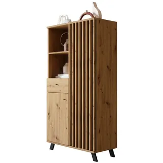 Newroom Highboard Wildeiche Anthrazit Kommode Modern Vintage - 80x156x40 cm (BxHxT) - Schrank Sideboard Anrichte - [Barea.Seven] Wohnzimmer Schlafzimmer Flur Esszimmer
