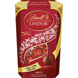 Lindt Schokolade LINDOR Kugeln Milch | 375g Cornet | Vollmilch-Schokolade mit zartschmelzender Füllung | Pralinen-Geschenk | Schokoladen-Geschenk