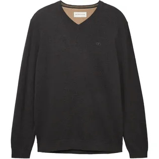 Tom Tailor 1038427 Basic Knit Pullover Mit V-ausschnitt Black Grey Melange XL