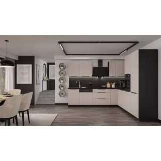 Küchen-Preisbombe Winkelküche Arona L-Form 280 x 270 cm beige + schwarz