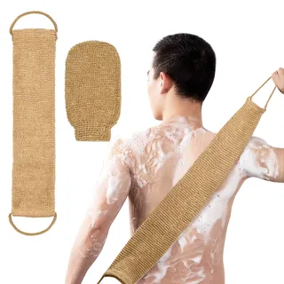 Cozlly Rückenschrubber Peeling für Dusche, 100% Natürlicher Sisal Rückenschrubber Band und Peelinghandschuh Körper, Duschhandschuhe Peeling, Massagegurt für Rücken Dusche