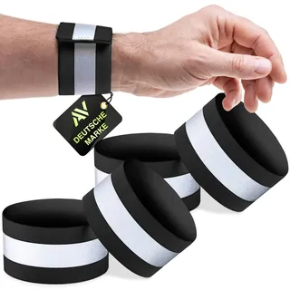 AVANA Reflektorband mit Klettverschluss Reflektierendes Armband Reflektor Elastisch Hosenschutz Reflektorstreifen Joggen Fahrrad Kinder Reflexband Schwarz (4er Set)