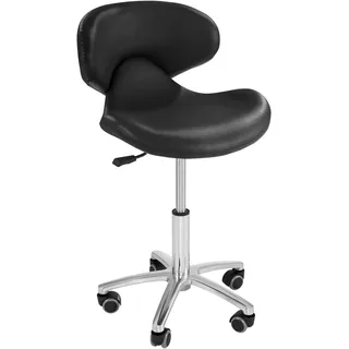 Physa Andria Black Arbeitsstuhl mit Rückenlehne Drehstuhl mit Rollen Friseurstuhl (Höhenverstellbar 45–59 cm, Stahlgestell, Eco-Leder) Schwarz