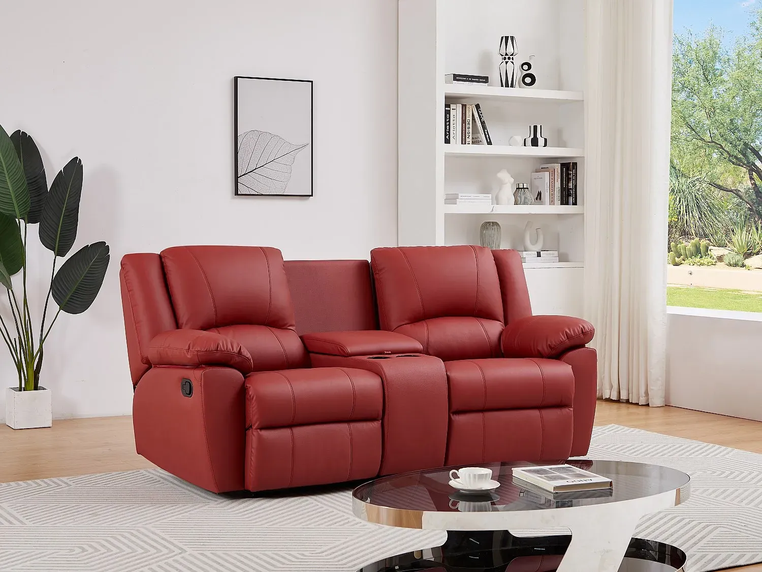 Relaxsofa 2-Sitzer - Rindsleder - Rot - AROMA
