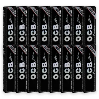 OCB King Size Slim Premium Longpapers Rolling Papers + Tips - extra fein / 34 Longpapers + Filter Tips pro Packung (16 Packungen)