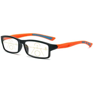 Lanomi Rechteckig Gleitsichtbrille mit Blaulichtfilter Damen Herren Kunststoffe Progressive Multifokus Gleitsicht Lesebrille Anti Blaulicht Grün Rahmen Orange Arm Gleitsichtbrille 2.5 - M