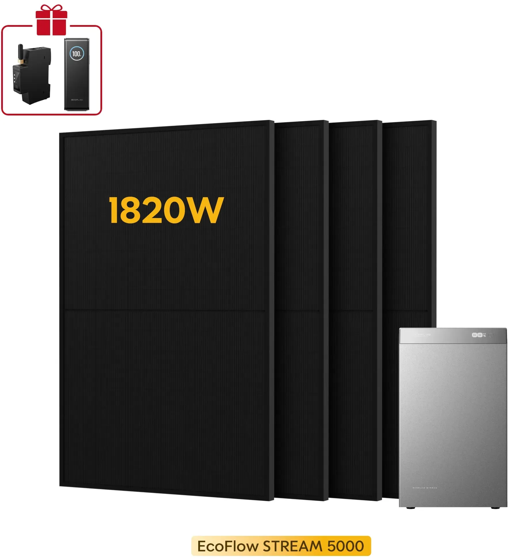 EcoFlow Stream 5000, All-in-One Speicher für Balkonkraftwerke, mit 4 Bifaziale Solarmodule, by Powerness - 455W X 4 / 5kWh / Powerness Express (Lieferzeit: 5-14 Werktage)