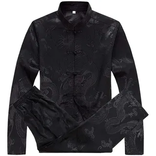 keephen Chinesisch Kleidung Tang Anzug - Traditionell China Kampfkunst Kung Fu Tai Chi Lange Ärmel/Kurzarm Kostüm Anzug für Herren - M