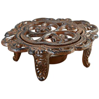 Loberon Stövchen Florian, mit schöner Ornament-Optik, Antik-Finish und nostalgischer Charme, Wärmeerhaltung für Tee, Küchenutensilien, Küchenaccessoire, Eisen, antikbraun
