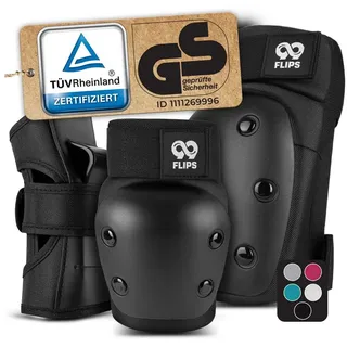 99flips Inliner Schoner Erwachsene mit GS [6er Set] DIVE - M in Schwarz - Schoner Inliner Damen schützer inliner erwachsene - Knieschoner Kinder 12 Jahre protektoren Skateboard