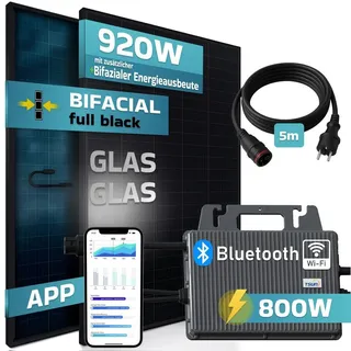 sunniva Balkonkraftwerk Full Black Bifacial 800W inkl. TSUN Micro Wechselrichter + 2 x 460W Solarpanels
