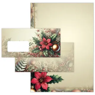 LIMONIA Briefpapier Weihnachten Briefpapier Set A4 Briefbögen mit Umschlägen Geschenk Idee, Briefbogen Set Weihnachtsbriefpost Weihnachtsbriefpapier Vintage
