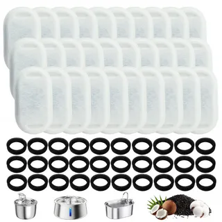 60er Pack Katzenbrunnen Filter Set, 30 Stück Kohlefilter und 30 Stück Schaumfilter, Filter für Katzenbrunnen, Filter Trinkbrunnen Katzen für 2L/3.2L/4L Trinkbrunnen für Katzen und Hunde