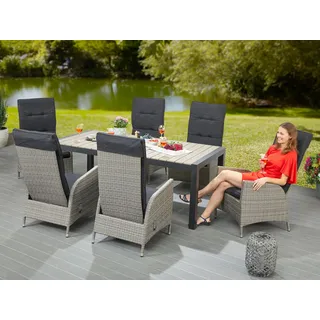 Konifera Garten-Essgruppe »Alva«, (Set, 13 tlg., 6x Stuhl, 1x Tisch ausziehbar 205-275 cm, inkl. Auflagen), Aluminium, Polyrattan, Rückenlehnen stufenlos verstellbar, Grau, schwarz