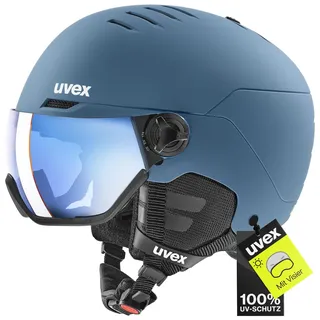 Uvex Wanted Visor - robuster Skihelm für Damen und Herren - mit Visier - optimierte Belüftung - Stone Blue matt - 58-61 cm