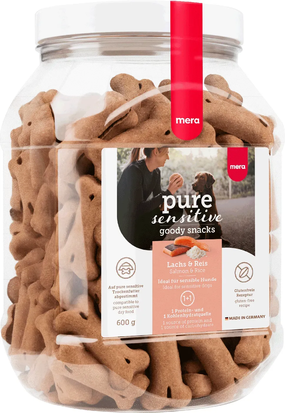 mera goody snacks Lachs & Reis 6x600g | Leckerlis für Hunde | Für sensible Hunde geeignet 6 x 600g