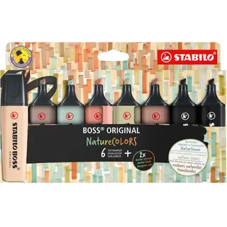 Stabilo BOSS ORIGINAL NatureCOLORS 8er Pack - beige, warmgrau, grünerde, siena, schlammgrün, umbra, 2x schwarz