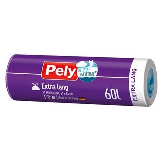 Pely Müllbeutel KLIMA-NEUTRAL Anti-Geruch 60 Liter, mit Zugband, extra lang, hellblau, 11 Stück