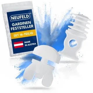 NEUFELD® Gardinenstopper Set [16 teilig] - Gardinenfeststeller in Standardgröße - Gardinen Feststeller für Schienen - Gardinenleiste Stopper
