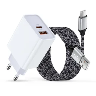20W USB C Ladegerät Netzteil mit Ladekabel für Samsung Galaxy A17 A57 A16 A56 A36 A55 A15 A35 S26 S25 S24 S23 S22 S21 S20 FE, 2 Port USBC Stecker Schnellladegerät Ladestecker Samsung Schnellladekabel