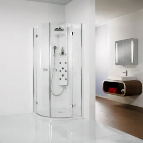 HSK Premium Softcube Runddusche mit 2 Pendeltüren, Größe: 90 x 90 x 200 cm, Radius: 550 mm, 68504090550-41-50, Duschkabine: Chromoptik: ESG klar