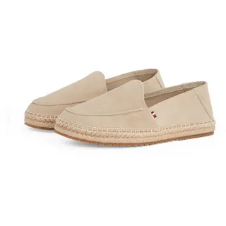 Tommy Hilfiger HILFIGER FLEX ESPA SUEDE LOAFER Espadrille, Sommerschuh, Schlupfschuh, Slipper mit Bastbezug am Plateau beige 43 EU
