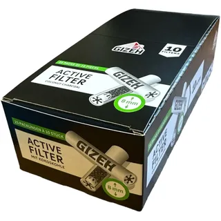 Gizeh 18413 Active Tips-8 mm Aktivkohlefilter mit Keramikkappen-25 Boxen x 10 Filter, Aktivkohle