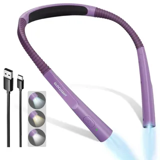 Glocusent Leselampe Hals, Leselampe Bett mit 3 Farben 3 Helligkeiten, 80h Dauer Aufladbare Handarbeitslampe, 30-Min Timer, Ergonomisch Leselicht für Lesen, Stricken, Reparieren, Häkeln, Handarbeit