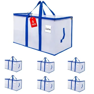 ZFWDSY Umzugstaschen 105 L, 6er-Pack Aufbewahrungstaschen mit Reißverschluss, Umzugstaschen Heavy Duty Extragroß, Packtaschen für Umzugsbedarf, Faltbare Reisetasche oder Weihnachtsbaumtasche