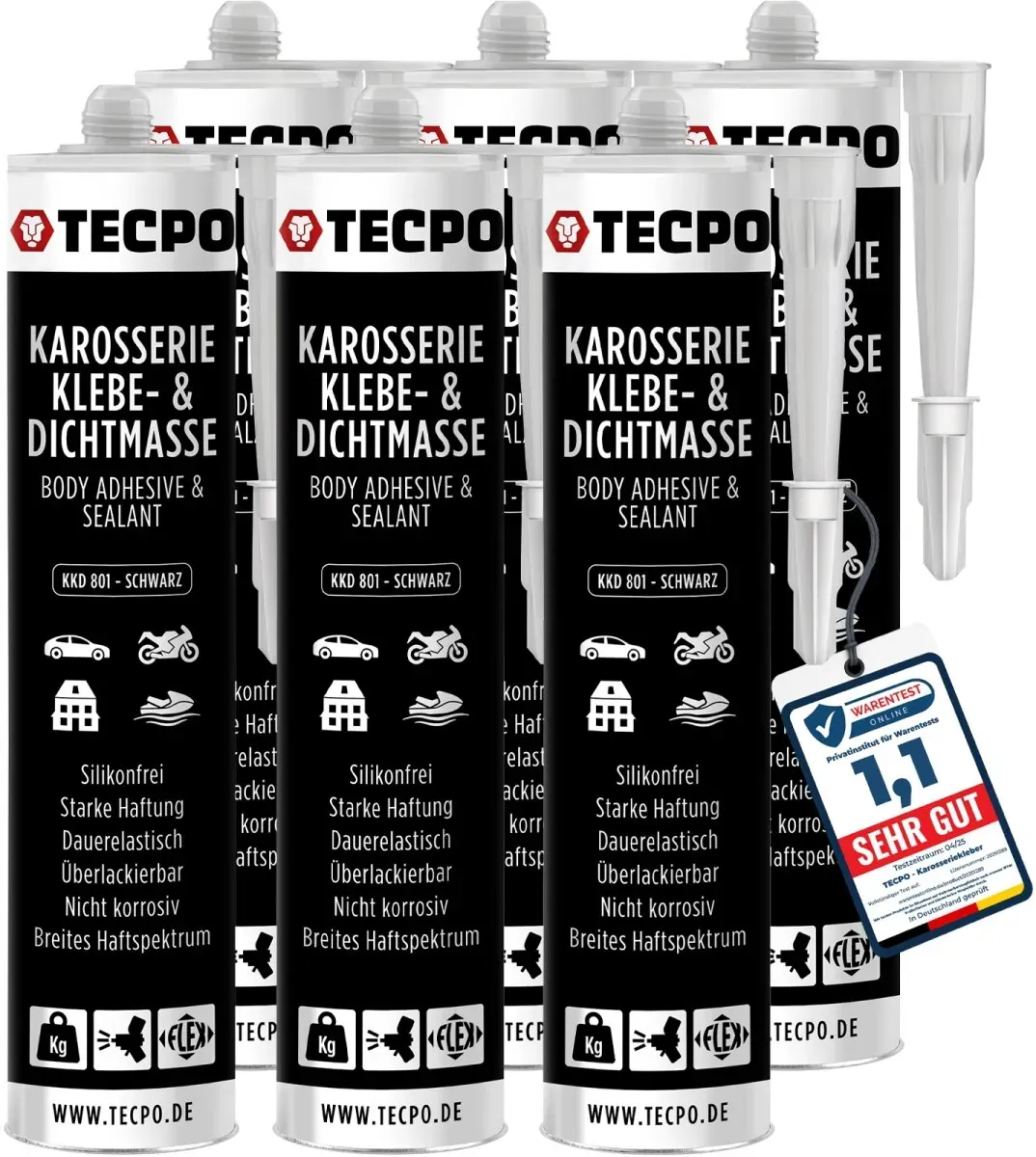 6x TECPO KKD 801 Karosserie Klebe- und Dichtmasse, 370g