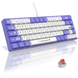 AK680 65% kabelgebundene Hotswap-Mechanische Gaming-Tastatur, 68 Tasten tragbar Anti-Ghosting, Regenbogenbeleuchtung programmierbar, Eva-Sandwich, ergonomisch, Hülsenroter Schalter für MAC/Win-Lila