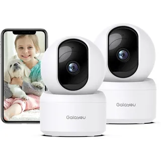 GALAYOU 2K Überwachungskamera Innen, Babyphone mit Kamera Überwachung Innen WLAN 2,4 GHz, Hundekamera/Haustierkamera mit app, WLAN Kamera Indoor, Zwei-Wege-Audio, Google Home kompatibel G2-2P