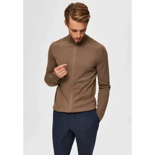 Selected Strickjacke "SLHBERG FULL ZIP CARDIGAN NOOS", Herren, Gr. XXL, beige, Strick, Obermaterial: 100% Baumwolle, normal, hoch geschlossener Ausschnitt, Rippbündchen, Strickjacken Strickjacke