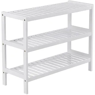 Songmics Schuhregal 3 Ebenen Bambus 26 cm x 70 cm x 55 cm Weiß