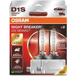 Osram XENARC NIGHT Breaker 220, D1S +220% mehr Helligkeit, Xenon-Scheinwerferlampe, 66140XN2-2HB Xenon Leuchtmittel 200 35 W 85 V