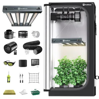 Hon&Guan Growzelt Komplettset EG2400 LED Grow Lampe Dimmbar, 80x80x180cm Grow Tent, 150mm Rohrventilator Aktivkohlefilter Belüftungssystem, Grow Zelt Komplettset Indoor Grow Set