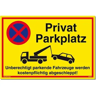 Dreifke Schild Privatparkplatz gelb stabiles Alu-Schild mit UV-Schutz 30 x 20 cm