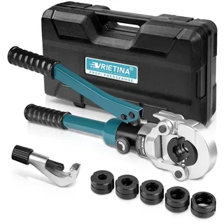 SENDERPICK Profi Presszange Kupferrohr V-Kontur mit Rohrabschneider, Handpresszange Kupferrohr Presszange Verbundrohr mit V12 V15 V18 V22 V28 für Kupferrohr Verbundrohr