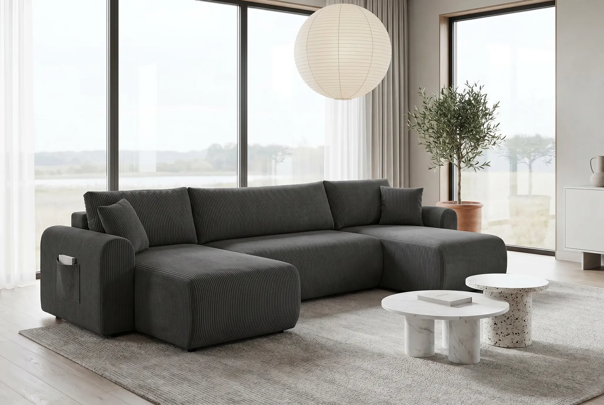 Wohnlandschaft OTTO HOME "JONAA, U-Form, 311 cm Schlafsofa (133/270)-OTTO. Verlässliche Qualität", anthrazit, B:311cm H:79cm T:52cm, Sofas, Wohnlandschaft, Tonnentaschen-Federkern, Bettkasten, Cord, Struktur