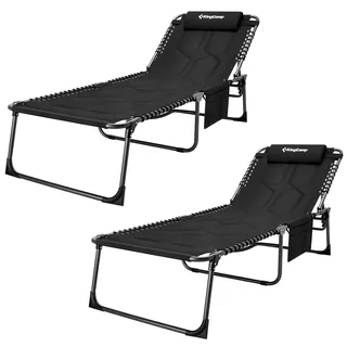 KingCamp Übergroße Sonnenliege Klappbar 5-Fach Verstellbar Gartenliege Liegestuhl Dreibeinliege Liege Campingliege mit Kopfkissen und Seitentasche bis 150 kg für Garten Urlaub Strand Pool 200 x 68 cm