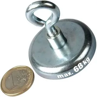 Ösenmagnet Neodym Magnet mit Öse - Durchmesser: Ø 42mm - Material: Neodym N35 (NdFeB) Zink (verzinkt) - Starke Topfmagnete mit Öse (Magnetösen) - Haftkraft: 68 kg - Max. Einsatztemperatur: 80°C